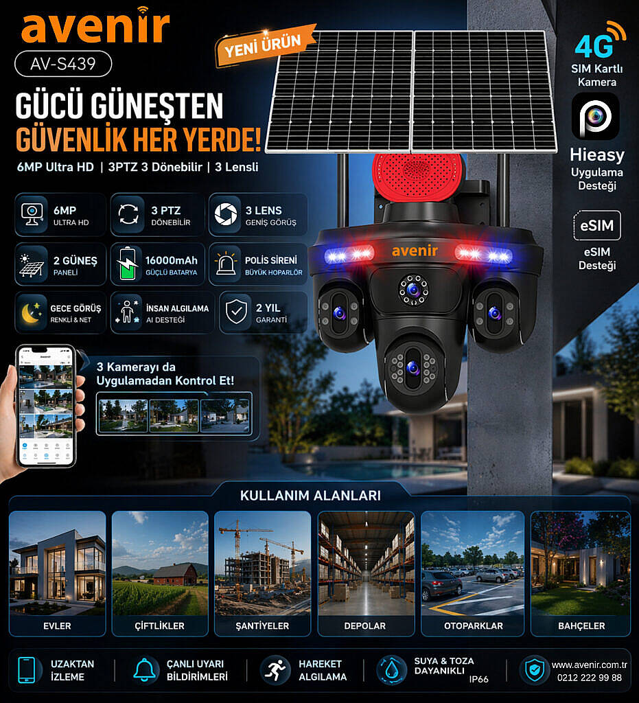 AVENİR AV-S439 4G 3 Kameralı 3PTZ Solar eSIM Güvenlik Kamerası - 2