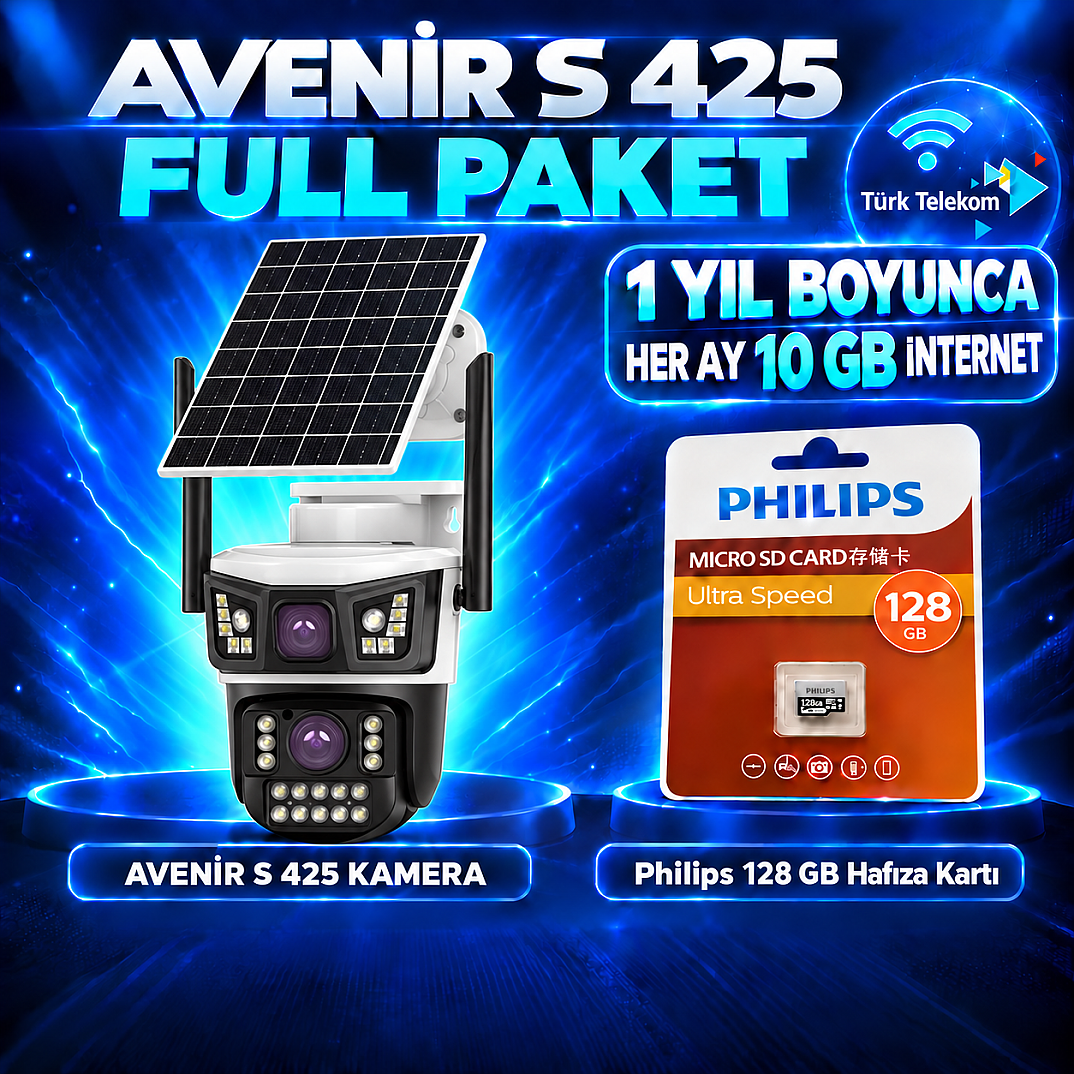 Avenir S425 Solar 4G Kamera Full Paket – 128 GB Hafıza Kartı ve 1 Yıl Boyunca Her Ay 10 GB Türk Telekom İnternet - 1