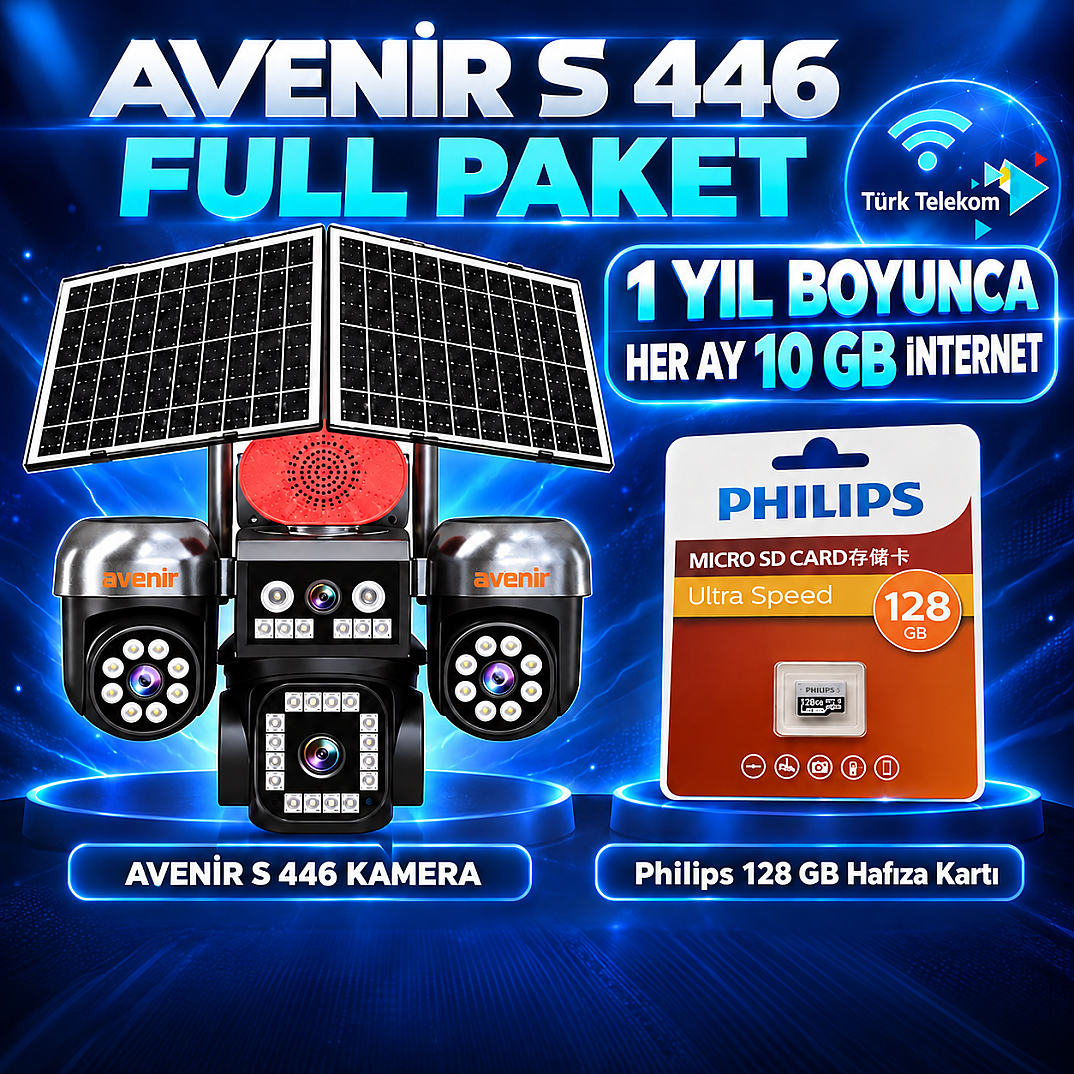 Avenir S446 Solar 4G Kamera Full Paket – 128 GB Hafıza Kartı + 1 Yıl Boyunca Her Ay 10 GB Türk Telekom İnternet - 1