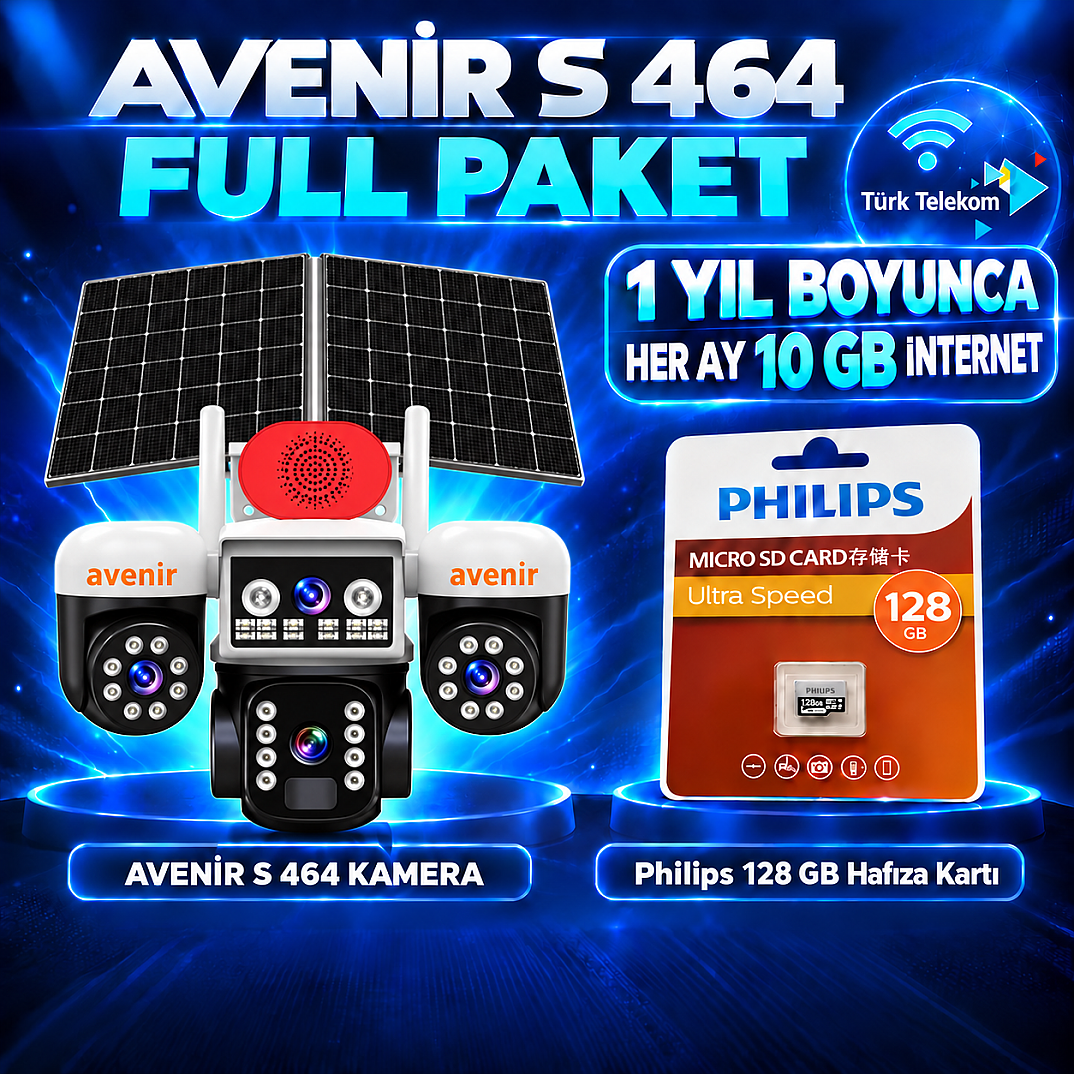 Avenir S464 Solar 4G Kamera Full Paket – 128 GB Hafıza Kartı ve 1 Yıl Boyunca Her Ay 10 GB Türk Telekom İnternet - 1