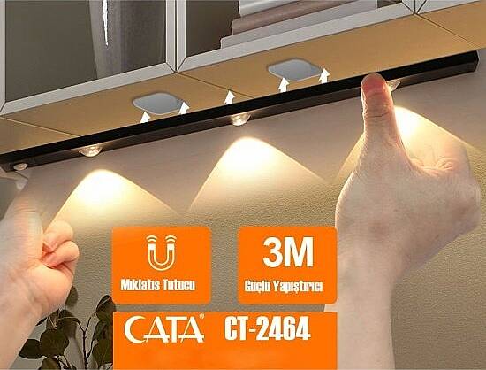 Cata 3 Watt Ledli Bella Slim Cabinet Usb Şarjlı Sensörlü 3 Renk Işık Armatür Ct-2464  - 3