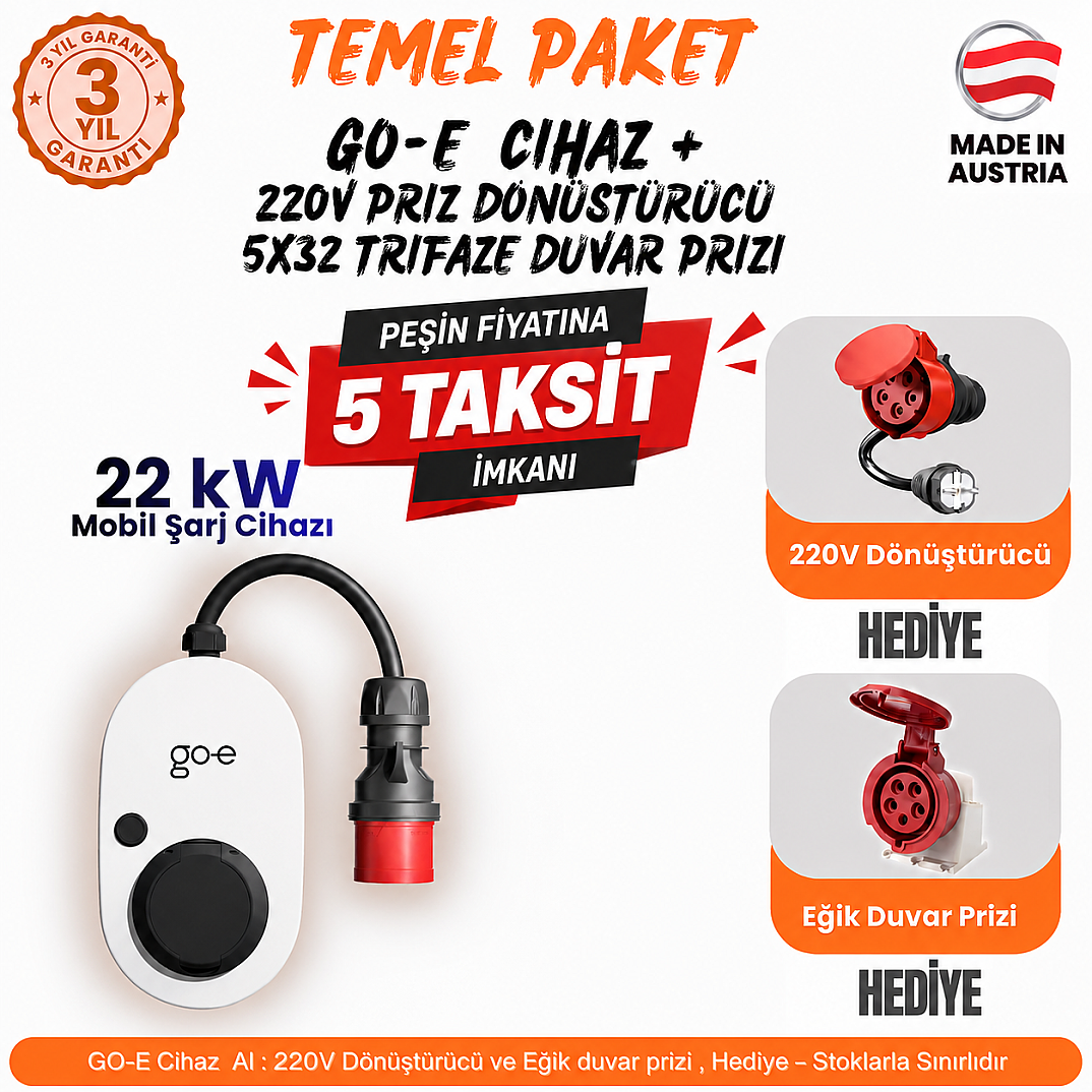 EVER CHARGER go-e Gemini Flex Alana 220V Dönüştürücü Ve Eğik Duvar Prizi Hediye - 1