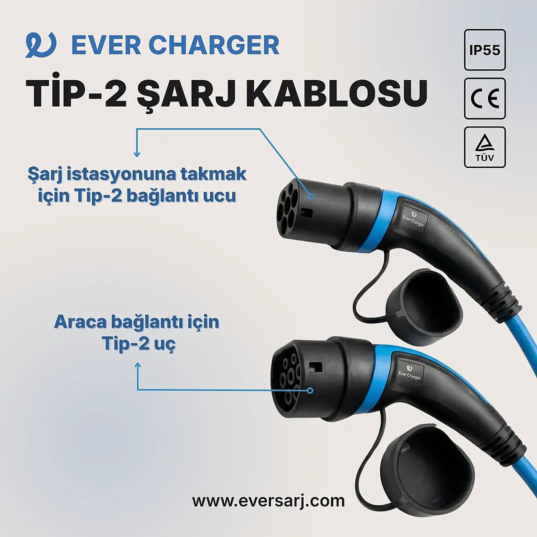 Ever Charger TİP 2 Elektrikli Araç Şarj Kablosu Mavi 7.5 m - 4