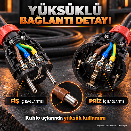 Üntel 3×2,5 mm² 15 Metre Kauçuk Endüstriyel ve Araç Şarj Uzatma Kablosu – Famatel Fiş Prizli, Yüksüklü Bağlantı - 2